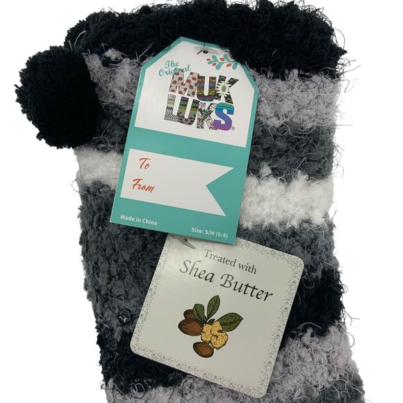 Muk Luks Womens Cabin Socks Shea Butter Non-Skid Bottom Black Gray Size S/M New - Picture 3 of 8